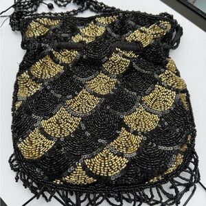 Hand Crafted Black and Gold Beaded Clutch Potli bag